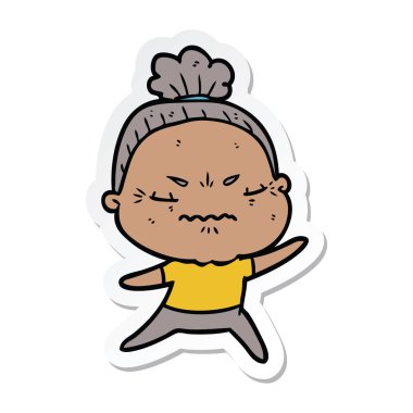 etiket bir karikatür rahatsız yaşlı kadının