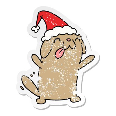 Noel sıkıntılı etiket karikatür kawaii köpek