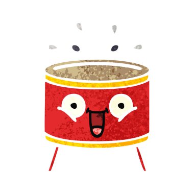 Retro illüstrasyon stil çizgi film oynarken bir davul