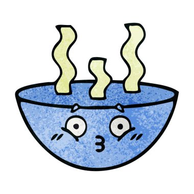 Retro grunge doku karikatür tas sıcak çorba