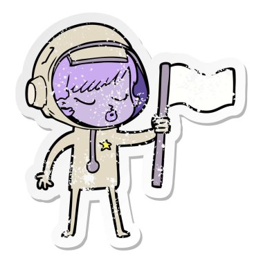 f dikim bir çizgi film güzel astronot kızın sıkıntılı etiket