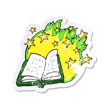 bir çizgi film sihirli büyü kitabı Retro sıkıntılı etiket