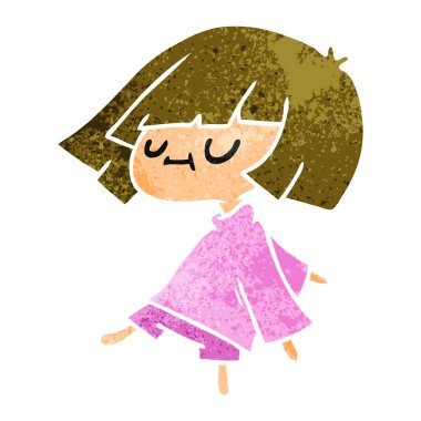 şirin kawaii kız serbest el çekilmiş retro çizgi film