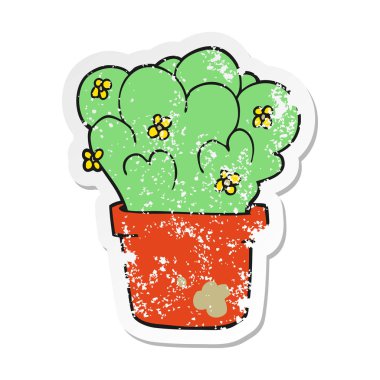 bir çizgi film bitkinin Retro sıkıntılı etiket