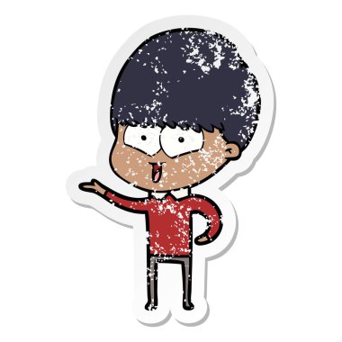 sıkıntılı etiket bir karikatür mutlu çocuk