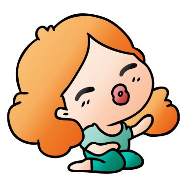 şirin kawaii kız serbest el çekilmiş degrade çizgi film