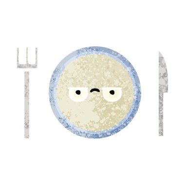 Retro illüstrasyon stil karikatür bir yemek tabağı