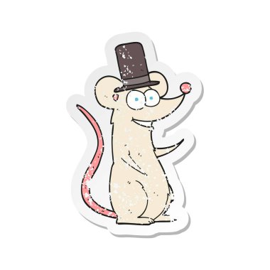 silindir şapkalı bir çizgi film fare Retro sıkıntılı etiket