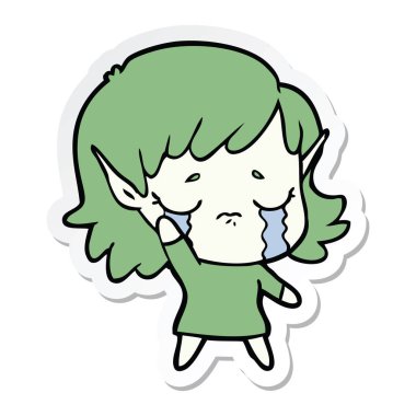 etiket bir karikatür ağlayan elf kızı