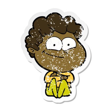 karikatür mutlu bir adamın sıkıntılı etiket