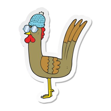 etiket kılık giymiş bir karikatür tavuk