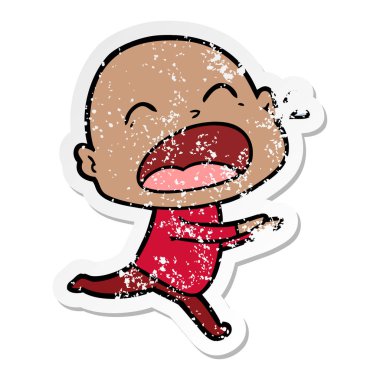 kel adam bağıran bir karikatür sıkıntılı etiket