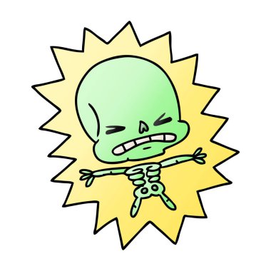 korkunç bir iskeletin serbest el çekilmiş degrade çizgi film 