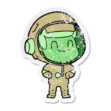 bir mutlu karikatür astronot adamın sıkıntılı etiket