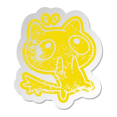 sıkıntılı eski çizgi film etiketi kawaii şok bir kedi