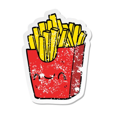 bir karikatür sıkıntılı etiket kutusunda patates kızartması