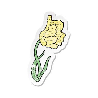 Retro sıkıntılı etiket bir karikatür çiçek