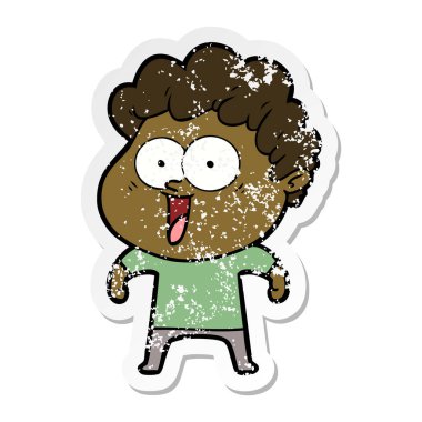 karikatür mutlu bir adamın sıkıntılı etiket