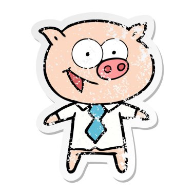office giysili neşeli domuz bir sıkıntılı etiket