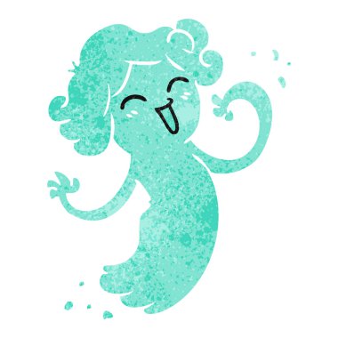 Retro karikatür mutlu pembe hayaleti doodle