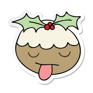 ilginç bir el etiket karikatür Noel pudingi çizilmiş