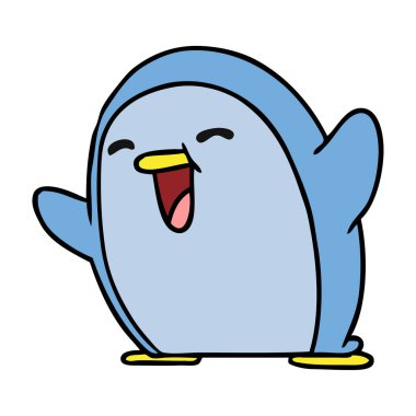 çizgi film illüstrasyon kawaii bir sevimli penguen