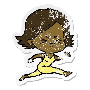 bir çizgi film kızgın kadının sıkıntılı etiket