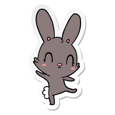 etiket dans bir sevimli çizgi tavşan