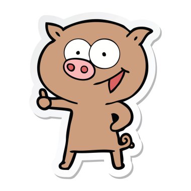 neşeli domuz çizgi film etiketi