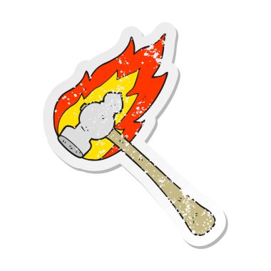 bir çizgi film yanan çekiç Retro sıkıntılı etiket