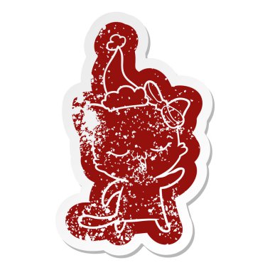 bir kedi yay san takmış kafasına ile sıkıntılı Etiket cartoon