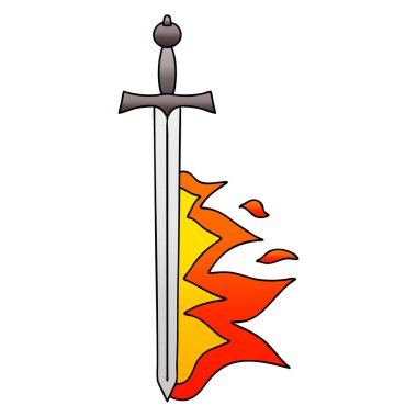 Degrade gölgeli ilginç karikatür flaming kılıç