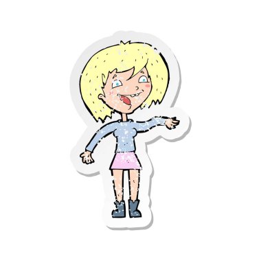 Retro etiket kadın sallayarak bir karikatür sıkıntılı