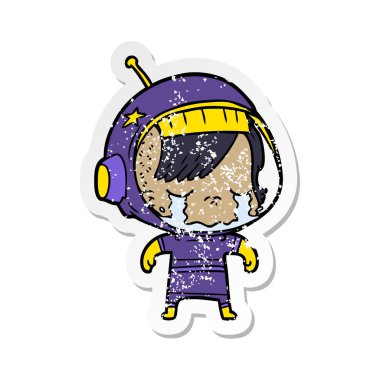 bir çizgi film ağlayan astronot kızın sıkıntılı etiket