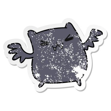 kawaii şirin yarasa sıkıntılı etiket karikatür çizimi