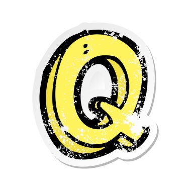 bir çizgi film harf Q Retro sıkıntılı etiket
