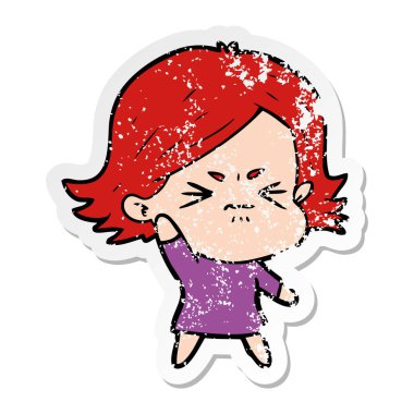 bir çizgi film kızgın kızın sıkıntılı etiket