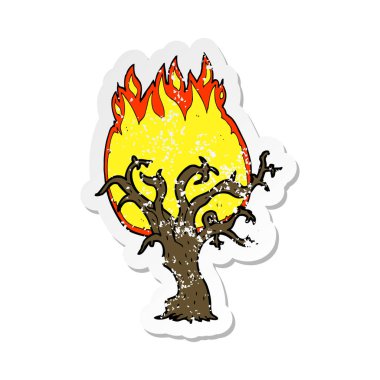 Retro sıkıntılı etiket karikatür kış ağaç yanıyor