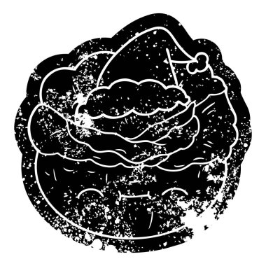 Noel Baba şapkası giyen bir lahana sıkıntılı simgesi çizgi film