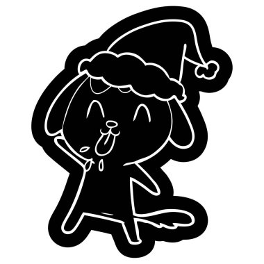 Noel Baba şapkası giyen bir köpek sevimli ilginç çizgi simgesi