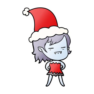 Noel Baba şapkası giyen bir ölümsüz vampir kız degrade çizgi film