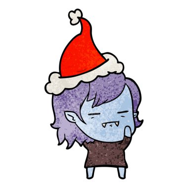 Noel Baba şapkası giyen bir ölümsüz vampir kız dokulu çizgi film