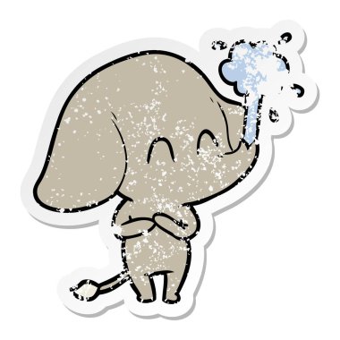 sıkıntılı etiket su spouting bir sevimli çizgi fil