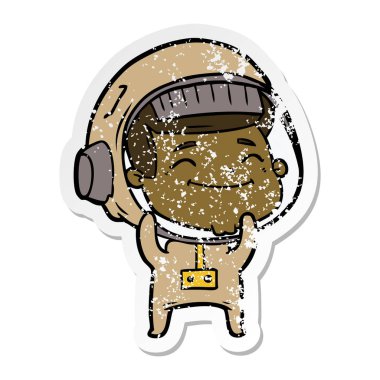 mutlu karikatür astronotun sıkıntılı etiket