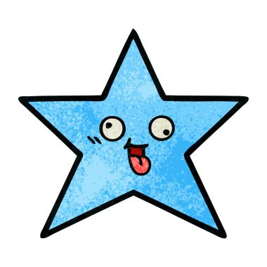 Retro grunge doku karikatür bir yıldız balık