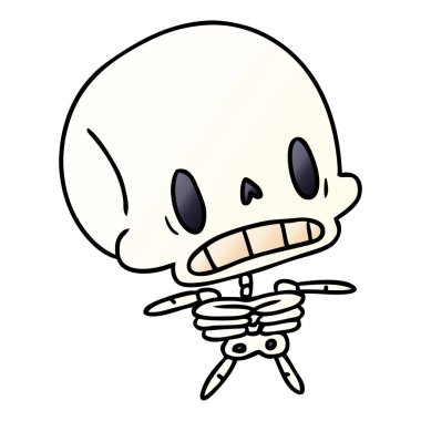 Degrade çizgi film illüstrasyon kawaii şirin ölü iskelet 