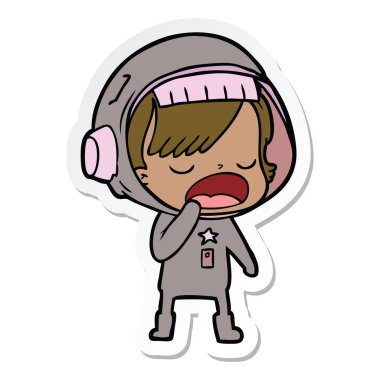 etiket esneme bir karikatür astronot kadının