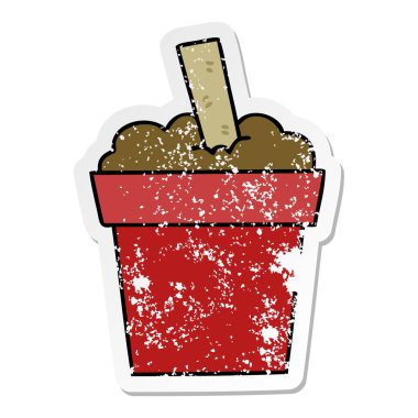 ilginç bir el sıkıntılı etiket karikatür bitki pot çizilmiş