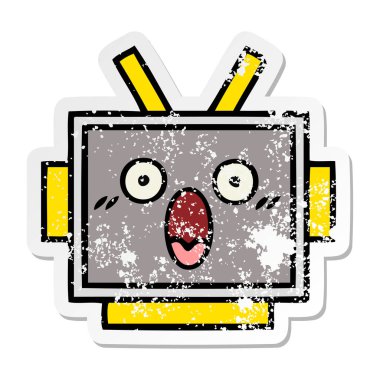 sevimli çizgi robot baş sıkıntılı etiket