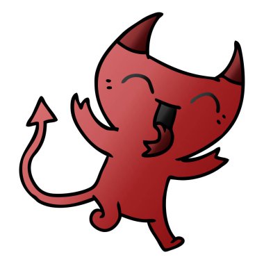 şirin kawaii kırmızı iblis serbest el çekilmiş degrade çizgi film